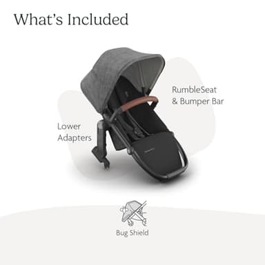 UPPAbaby RumbleSeat V3 Second Lower Seat - Compatible with Vista V2 and Vista V3 - All-Weather Seat + Magnetic Buckle – Adapters Included - Greyson (Charcoal Mélange/Carbon Frame/Saddle Leather) - Image 2