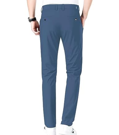 LUSHENUNI Men's Golf Pants Slim High Stretch, Ice Silk Dress Pants with Expandable-Waist Pants (Dark Blue,36) - Image 2