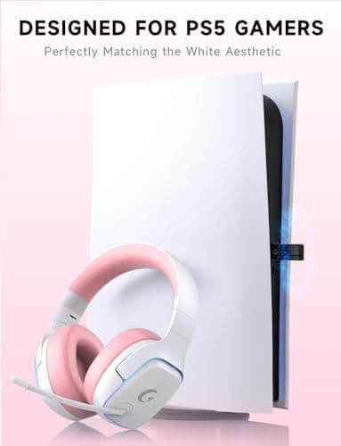 Gvyugke 2.4GHz Wireless Gaming Headsets for PS5, PS4, PC, Switch - Bluetooth 5.3 Gaming Headphones with Noise Canceling Mic, 7.1 Surround Sound, 70H Battery, RGB Lighting - Pink - Image 2