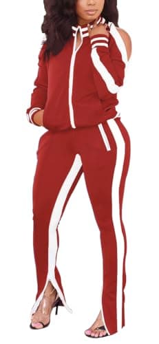 TOPONSKY Ladies Sweat Suits Suit Outfit Womens Warm Up 2 Piece Sweater Lounge Sets Red L - Image 1