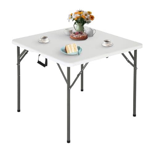 FDW 34" Folding Card Table Plastic Table Portable Square Height Dining Table Perfect for Party and Parties Backyard Events, White - Image 1