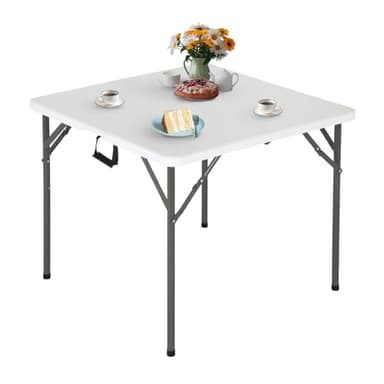 FDW 34" Folding Card Table Plastic Table Portable Square Height Dining Table Perfect for Party and Parties Backyard Events, White - Image 1
