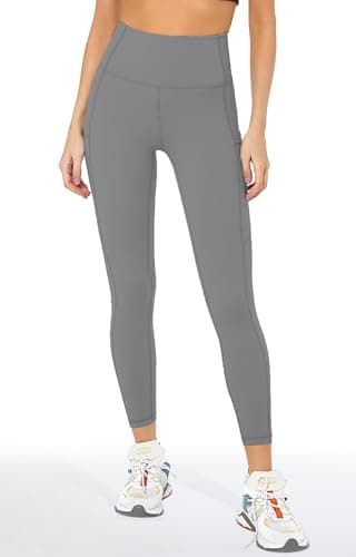 Cathie Moochie Buttery Soft Tummy Control Workout Leggings with Pockets for Women High Waisted Athletic Yoga Pants Grey - Image 2