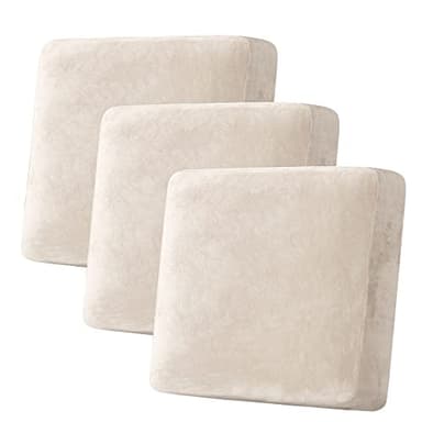H.VERSAILTEX Velvet Stretch Couch Cushion Cover Plush Cushion Slipcover for Chair Loveseat Sofa Cushion Furniture Protector Seat Cushion Sofa Cover (3 Piece XL Sofa Cushion Covers, Ivory) - Image 1