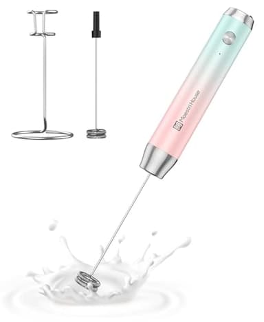 Maestri House Rechargeable Milk Frother with Stand, LunaFro Handheld Electric Foam Maker Waterproof Detachable Stainless Steel Whisk Drink Mixer Foamer for Lattes, Cappuccino - Image 1