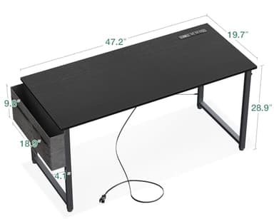 KKL Small Desk with Power Outlets and USB Port Computer Desk for Home Office Gaming Simple Modern Style Writing Desks with Storage Bag Headphone Hook, 48 inch, Black - Image 3