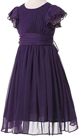 Flower Girls Dresses Junior Bridesmaids Little Girls Elegant Ruffle Chiffon Tea Length - Image 4