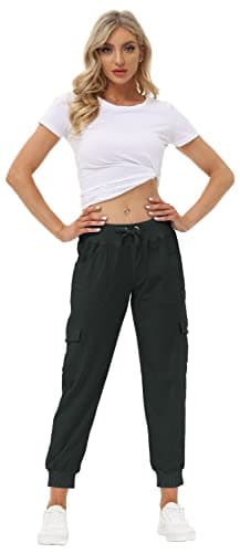 MoFiz Women Cargo Pants with Pockets Lightweight Outdoor Summer Travel Casual Hiking Pants Running Joggers Sweatpants Elastic Waist Dark Grey 2XL - Image 5