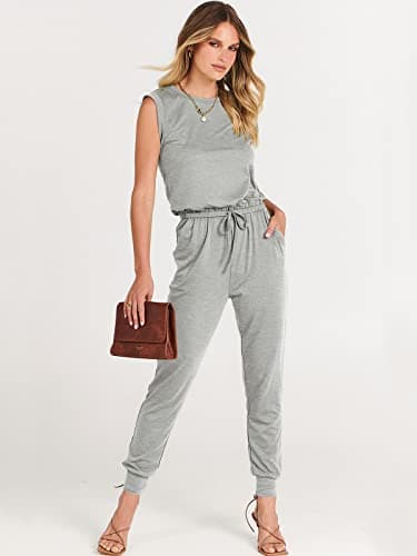ANRABESS Womens Summer Sleeveless Jumpsuits Casual Dressy Stretchy Crewneck Rompers One Piece Outfits Fall Fashion 2025 Gray XX-Large - Image 7