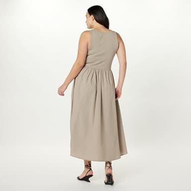 The Drop Women's Dia Mixed Fabric Midi Tank Dress Vintage Khaki, XS - Image 6