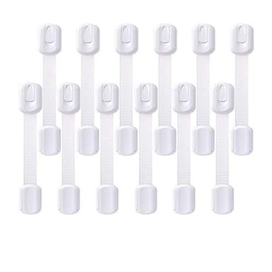 12 Pack Vmaisi Multi-Use Adhesive Straps Locks - Childproofing Baby Proofing Cabinet Latches for Drawers, Fridge, Dishwasher, Toilet Seat, Cupboard, Oven,Trash Can, No Drilling (White) (12) - Image 5