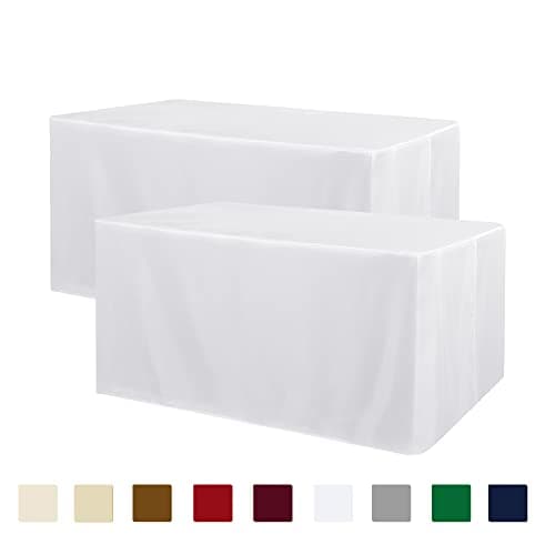 Obstal 2 Pack Table Clothes for 6 Foot Rectangle Tables - Water Resistant Washable Fabric Polyester Rectangle Table Cover Protector for Wedding, Banquet and Trade Shows, 72L x 30W x 30H Inches, White - Image 1