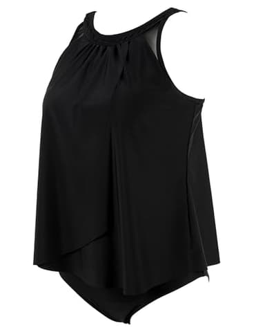 SUUKSESS Women Slimming Tummy Control Tankini Bathing Suits Ruffle High Waisted High Neck 2 Piece Swimsuits(Black,XL) - Image 3