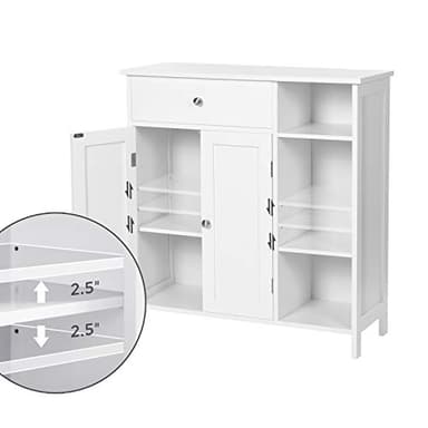 VASAGLE Bathroom Floor Cabinet, Freestanding Storage Cabinet with Drawer, 3 Open Compartments, Adjustable Shelves, 11.8 x 29.5 x 31.5 Inches, White UBBC142W01 - Image 7