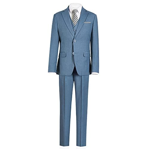 Marvelous World Boys Suits Blue Gray Slim Fit Size 8 Formal Suits for Kids Toddler Tuxedos Dresswear Ring Bearer Outfit Boys' Wedding Suits Set Dress Clothes Teen Youth 5-Piece Adjustable Waist - Image 1