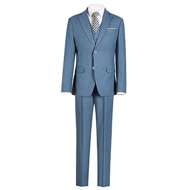 Marvelous World Boys Suits Blue Gray Slim Fit Size 8 Formal Suits for Kids Toddler Tuxedos Dresswear Ring Bearer Outfit Boys' Wedding Suits Set Dress Clothes Teen Youth 5-Piece Adjustable Waist - Image 1