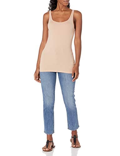 Amazon Essentials Women's Slim-Fit Thin Strap Tank Top, Pack of 2, Light Beige, Small - Image 6