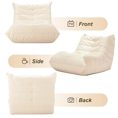 Hobestluk Giant Bean Bag Chair Lazy Floor Sofa, Memory Foam Fireside Sofa for Adults, Big Beanbag Faux Leather Armless Chair for Living Room Bedroom Dorm Office (Beige, Single) - Image 8