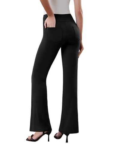 DLOODA Womens Dress Pants Stretchy Work Pants Business Casual Office Trousers Pull On Flare Slacks with 4 Pockets Black - Image 3