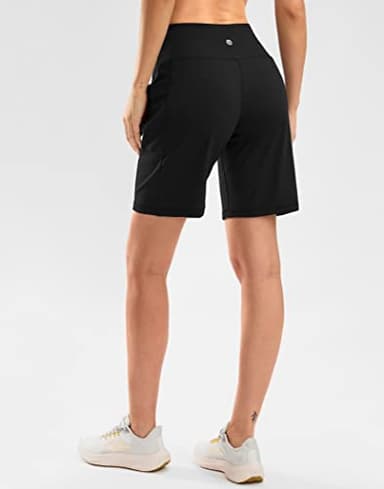 G Gradual Women's High Waisted 9" Bermuda Shorts with Zipper Pockets Athletic Workout Long Shorts for Women Knee Length(Black,L) - Image 3
