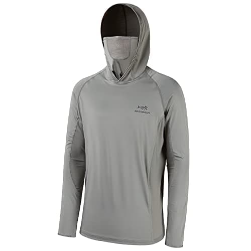 BASSDASH UPF 50+ Men’s Long Sleeve Fishing Shirt with Mask UV Neck Gaiter Hoodie (Ash Grey, X-Large) - Image 1