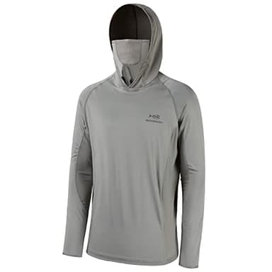 BASSDASH UPF 50+ Men’s Long Sleeve Fishing Shirt with Mask UV Neck Gaiter Hoodie (Ash Grey, X-Large) - Image 1