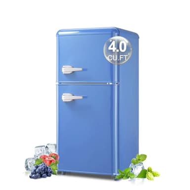 Retro Mini Fridge with Freezer 4.0 Cu. Ft, Small Refrigerator with 7 Level Adjustable Thermostat, Compact Classic Dual Door Fridge Removable Glass Shelves for Apartments, Dorm, Office, Blue - Image 1