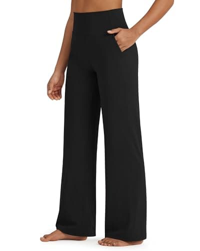 G4Free Wide Leg Pants Woman Yoga Pants with Pockets Loose Casual Stretch Sweatpants (Black,M,29") - Image 1