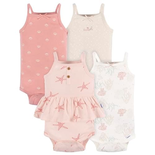 Gerber Baby Girl's Multi-Pack Sleeveless Onesies Bodysuit, Starfish - Image 1