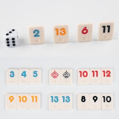 Doublefan Mini Rummy Cube Set, Mini Size Rummy Game with Portable Bag, Small Travel Game for Adult and Kids,106 Tiles, 4 Playing Rack, 1 Dice (2-4 Players) - Image 5