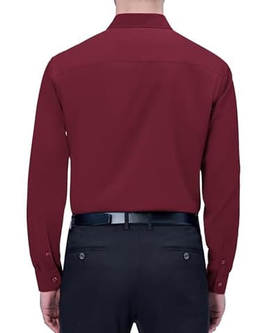 Alimens & Gentle Burgundy Dress Shirt for Men Long Sleeve Wrinkle Free Stretch Christmas Casual Button Down Shirt with Pocket - Image 2