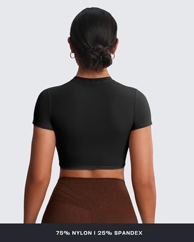Aoxjox Short Sleeve Crop Tops for Women Classic Longline Baby Tee Workout T Shirt Top (Black, Large) - Image 7