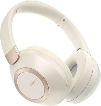 LORELEI B-C6 Wireless Over Ear Headphones, 50H Playtime Foldable Lightweight Bluetooth Headsets, Deep Bass, Built-in Microphone, Memory Foam Earmuff, for Travel, Home Office (Beige White) - Image 1