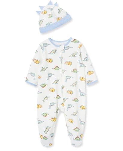 Little Me Clothes for Baby Boys' 2-Piece 100% Cotton Dinomite Dinosaurs Footie Sleeper and Cap Set, 9 Months - Image 1