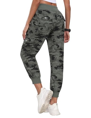 MoFiz Women Cargo Pants with Pockets Lightweight Outdoor Summer Travel Casual Hiking Pants Running Joggers Sweatpants Elastic Waist Camouflage Green XS - Image 1
