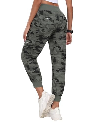 MoFiz Women Cargo Pants with Pockets Lightweight Outdoor Summer Travel Casual Hiking Pants Running Joggers Sweatpants Elastic Waist Camouflage Green XS - Image 1