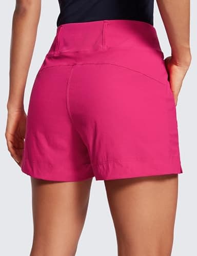 CRZ YOGA Women's Lightweight Mid Rise Hiking Shorts 4'' - Stretch for Athletic Summer Travel Outdoor Golf with Zip Pockets Granita Pink X-Large - Image 2