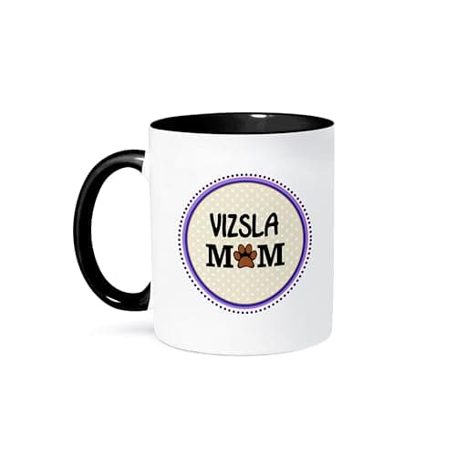 3dRose mug_151831_4 Vizsla Dog Mom Mama by Breed-paw Print Mum Love-Doggy Lover Mug, 11 oz, Black - Image 1