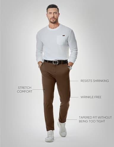 JMIERR Men's Stretch Chino Pants Business Casual Elastic Waist Travel Essentials Pant Slim Fit Tapered Cotton Twill Work Athletic Golf Dress Chocolate Brown Trousers, XL, Coffee - Image 7
