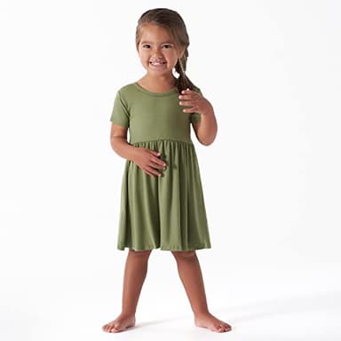 Gerber Baby Girls Toddler Buttery Soft Short Sleeve Twirl Dress with Viscose Made from Eucalyptus, Olive, 2T - Image 2