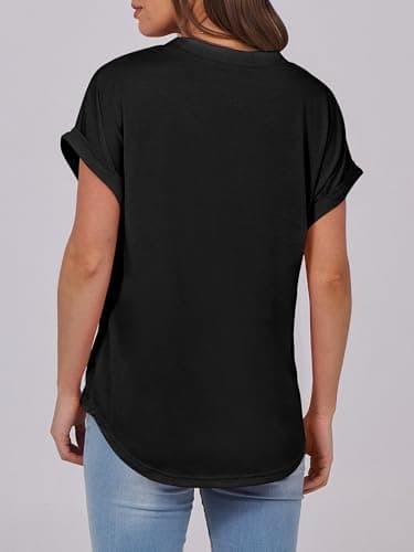 ANRABESS Womens Short Sleeve Henley Tops V Neck Dressy Casual Blouses Summer Trendy Tee Shirts 2025 Vacation Fashion Clothes Black XXL - Image 5