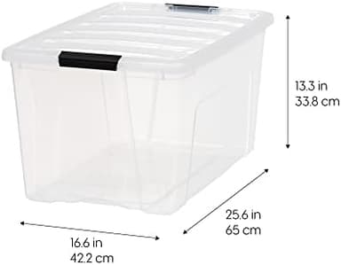 IRIS USA 72 Qt Stackable Plastic Storage Bins with Lids, 4 Pack - BPA-Free, Made in USA - See-Through Organizing Solution, Latches, Durable Nestable Containers, Secure Pull Handle - Clear - Image 4