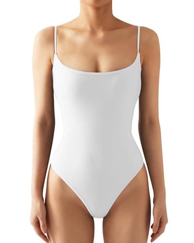 SUUKSESS Women Sexy Square Neck Thong Bodysuit Backless Sleeveless Cami Body Suit Top (Snow White, S) - Image 1