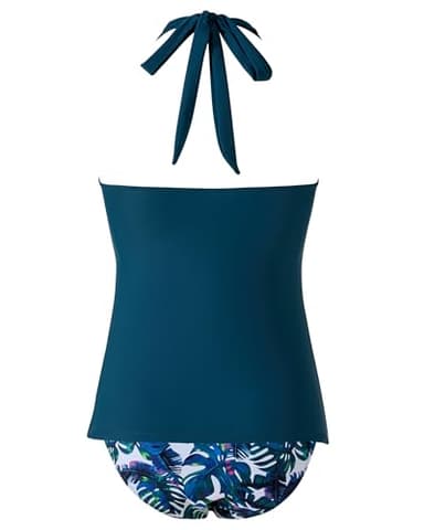 SUUKSESS Women Sexy Halter Tankini Bathing Suits Slimming Tummy Control High Waisted Swimsuits 2 Piece (Blue Floral, XL) - Image 5