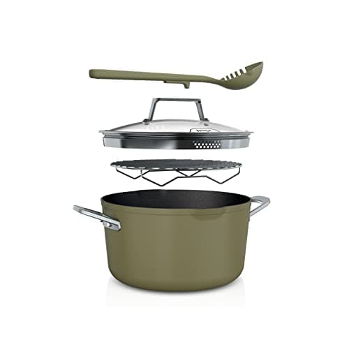 Ninja CW202GN Foodi NeverStick PossiblePot, Premium Set with 7-Quart Capacity Pot, Roasting Rack, Glass Lid & Integrated Spoon, Nonstick, Durable & Oven Safe to 500°F, Olive Green - Image 1