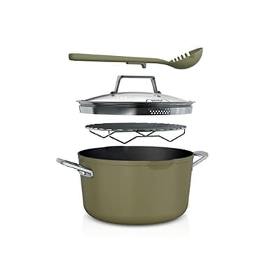Ninja CW202GN Foodi NeverStick PossiblePot, Premium Set with 7-Quart Capacity Pot, Roasting Rack, Glass Lid & Integrated Spoon, Nonstick, Durable & Oven Safe to 500°F, Olive Green - Image 1