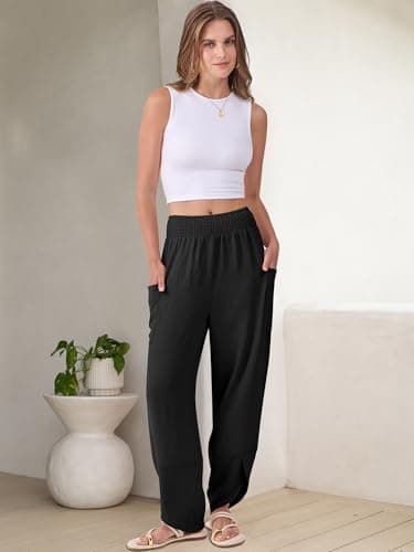 ANRABESS Womens Wide Leg Palazzo Capri Pants 2025 Summer Casual Loose High Waisted Lounge Flowy Cropped Beach Work Trousers Black Large - Image 6
