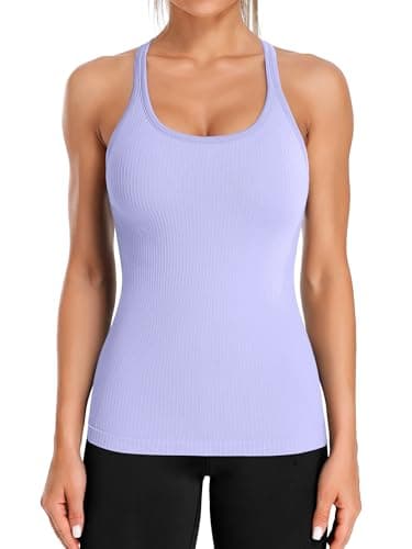 ATTRACO Women's Ribbed Workout Tank Top with Built-in Bra Yoga Athletic Camisole Purple XL - Image 1