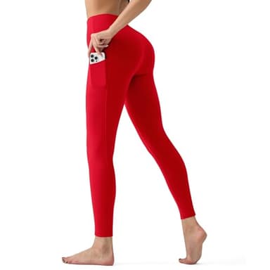 High Waisted Leggings for Women with Pockets - Tummy Control Yoga Pants for Workout Running Athletic No See Through Dark Red - Image 2