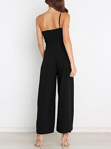 ANRABESS Women Summer Dressy Jumpsuits One Shoulder Sleeveless Casual Wide Leg Pants Romper Jumper 2025 Trendy Fall Outfits Black X-Large - Image 3